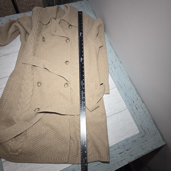 PENDLETON Belted Long Cable Cardigan Sweater XL Lambs Wool Blend Double Breasted - Picture 9 of 10